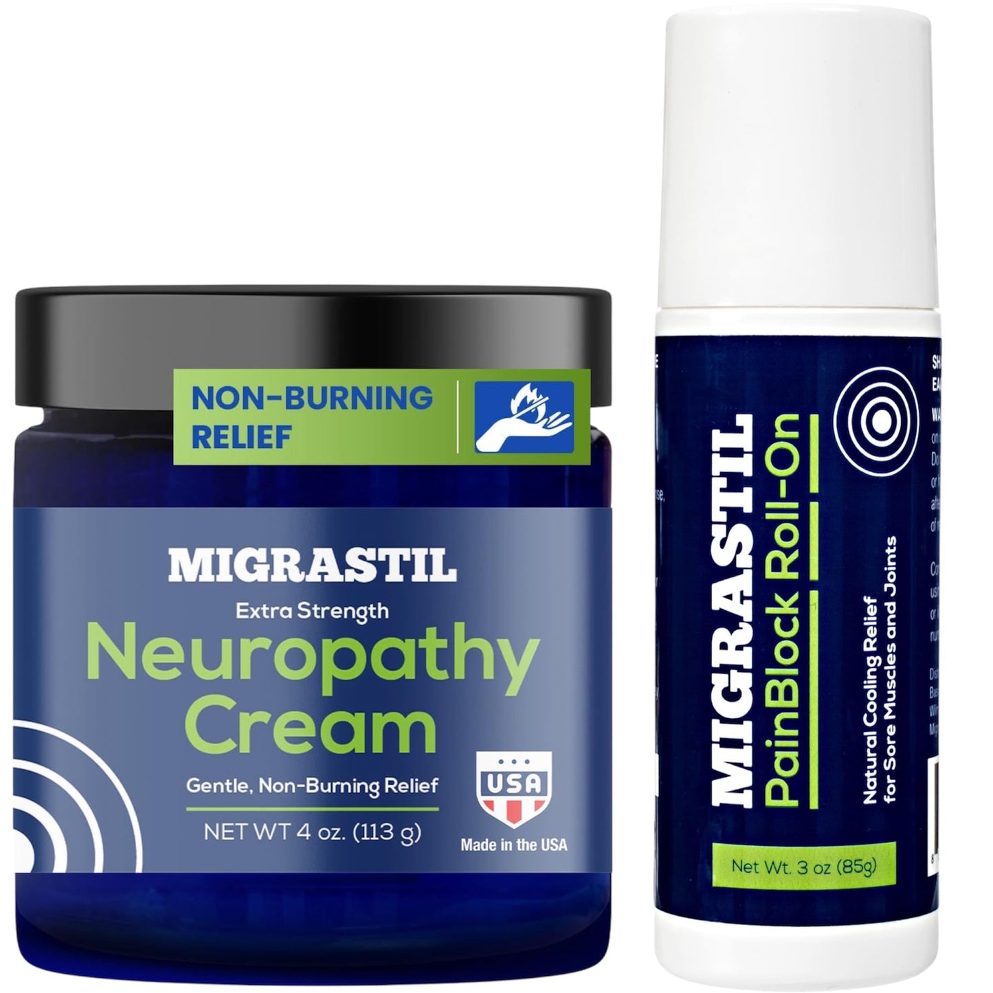 Basic Vigor Migrastil Extra Strength Neuropathy Cream (4 oz) and PainBlock Roll-On (3 oz) Bundle - Maple Wellness Supplements