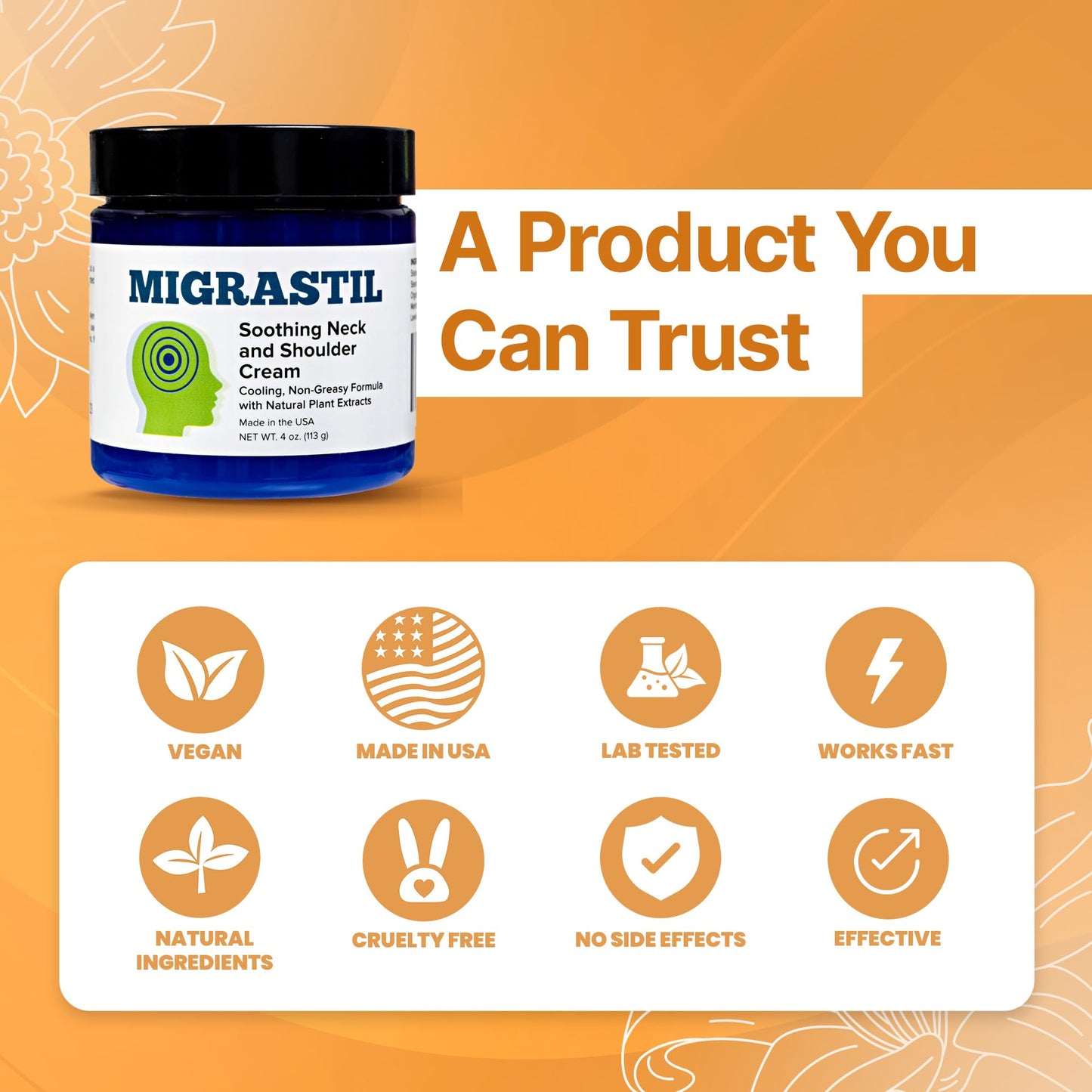 Basic Vigor Migrastil Neck & Shoulder Cream. Cooling Comfort for Migraines, Tech Neck & Tension. (4 oz.) Made in The USA. - Maple Wellness Supplements