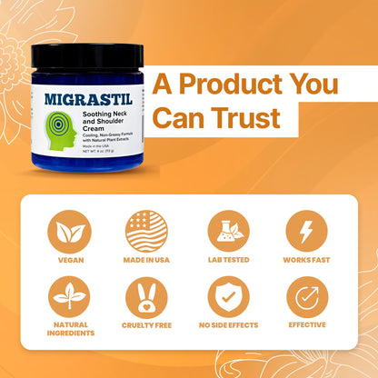 Basic Vigor Migrastil Neck & Shoulder Cream. Cooling Comfort for Migraines, Tech Neck & Tension. (4 oz.) Made in The USA. - Maple Wellness Supplements