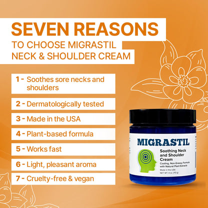 Basic Vigor Migrastil Neck & Shoulder Cream. Cooling Comfort for Migraines, Tech Neck & Tension. (4 oz.) Made in The USA. - Maple Wellness Supplements