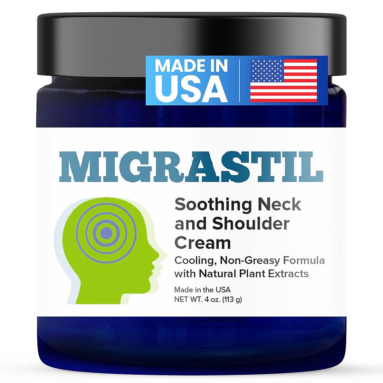 Basic Vigor Migrastil Neck & Shoulder Cream. Cooling Comfort for Migraines, Tech Neck & Tension. (4 oz.) Made in The USA. - Maple Wellness Supplements