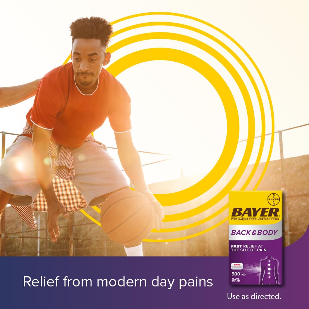 Bayer Back & Body 500mg Aspirin Plus Caffeine for Powerful Pain Relief, 200 Coated Caplets - Maple Wellness Supplements