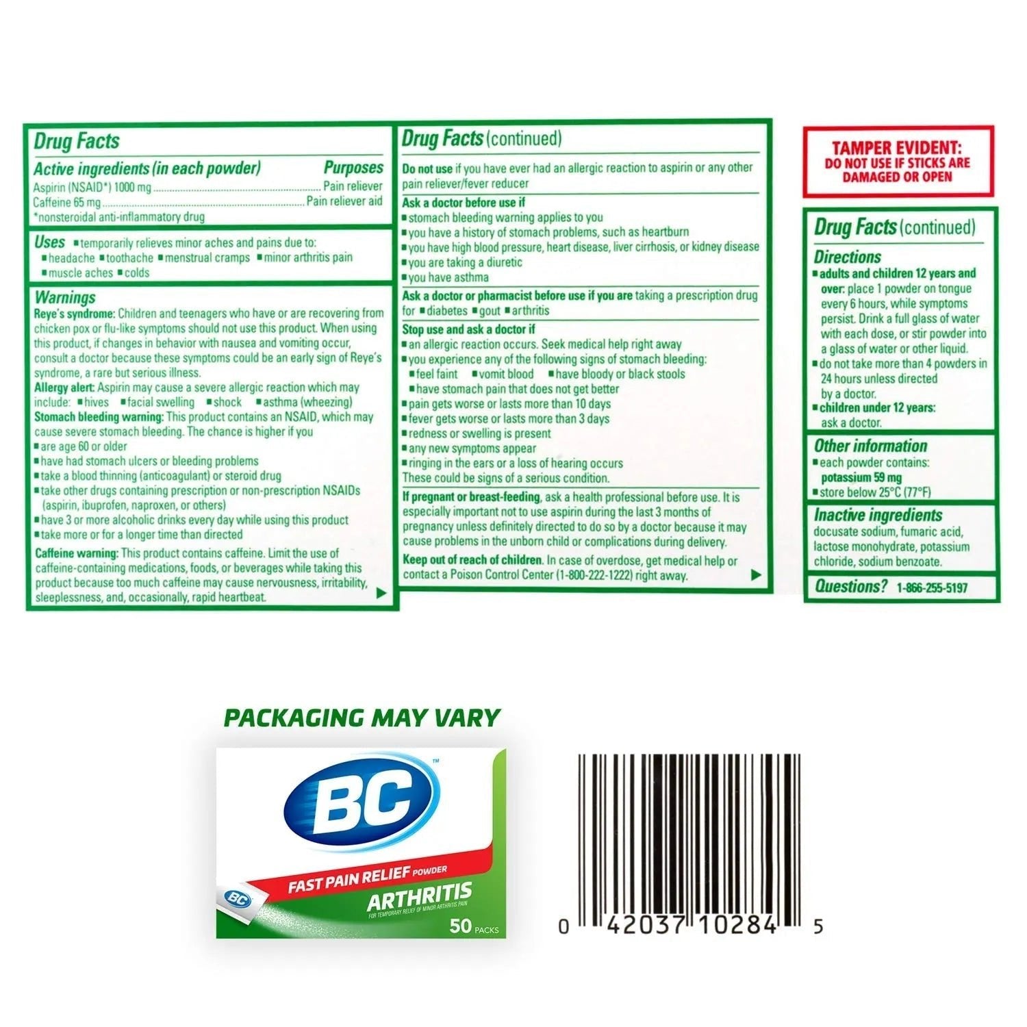 BC Powder Arthritis Pain Reliever, Aspirin Dissolve Packs, 50 Count Powder Packets - Maple Wellness Supplements