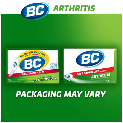 BC Powder Arthritis Pain Reliever, Aspirin Dissolve Packs, 50 Count Powder Packets - Maple Wellness Supplements