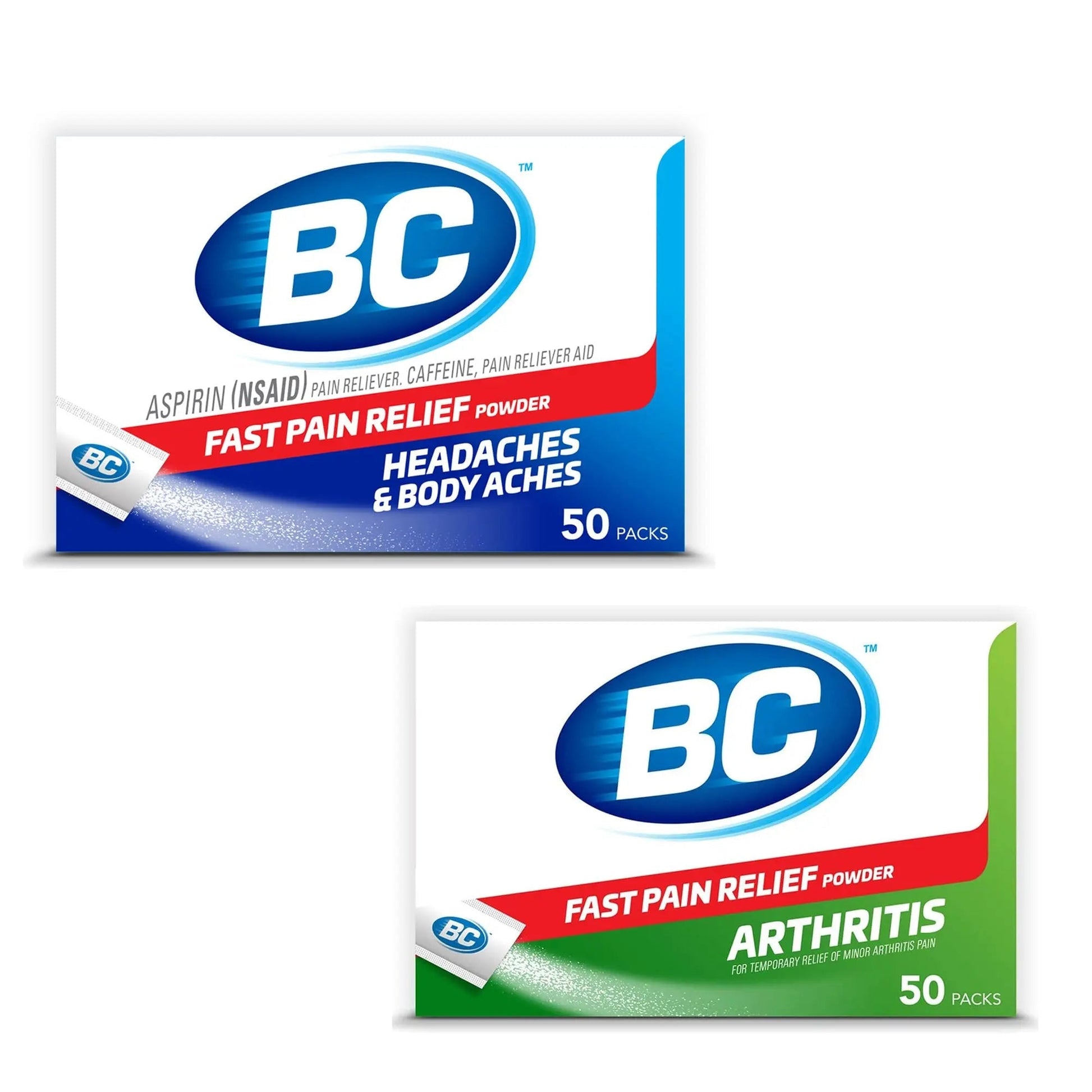 BC Powder | Fast Pain Relief | Arthritis | Aspirin (NSAID) & Caffeine | 50 Count and BC Powder | Fast Pain Relief | Aspirin (NSAID) & Caffeine | 50 Count - Maple Wellness Supplements