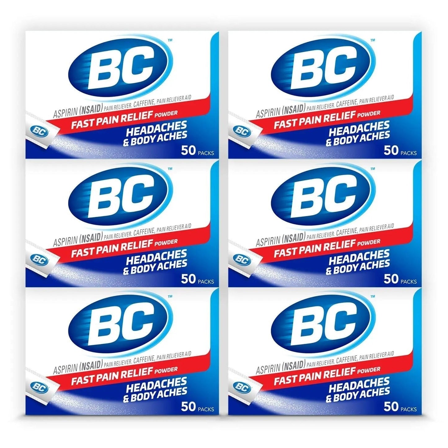 BC Powder Original Strength Pain Reliever, 50 Powder Sticks, 50 Count(Pack of 6) - Maple Wellness Supplements