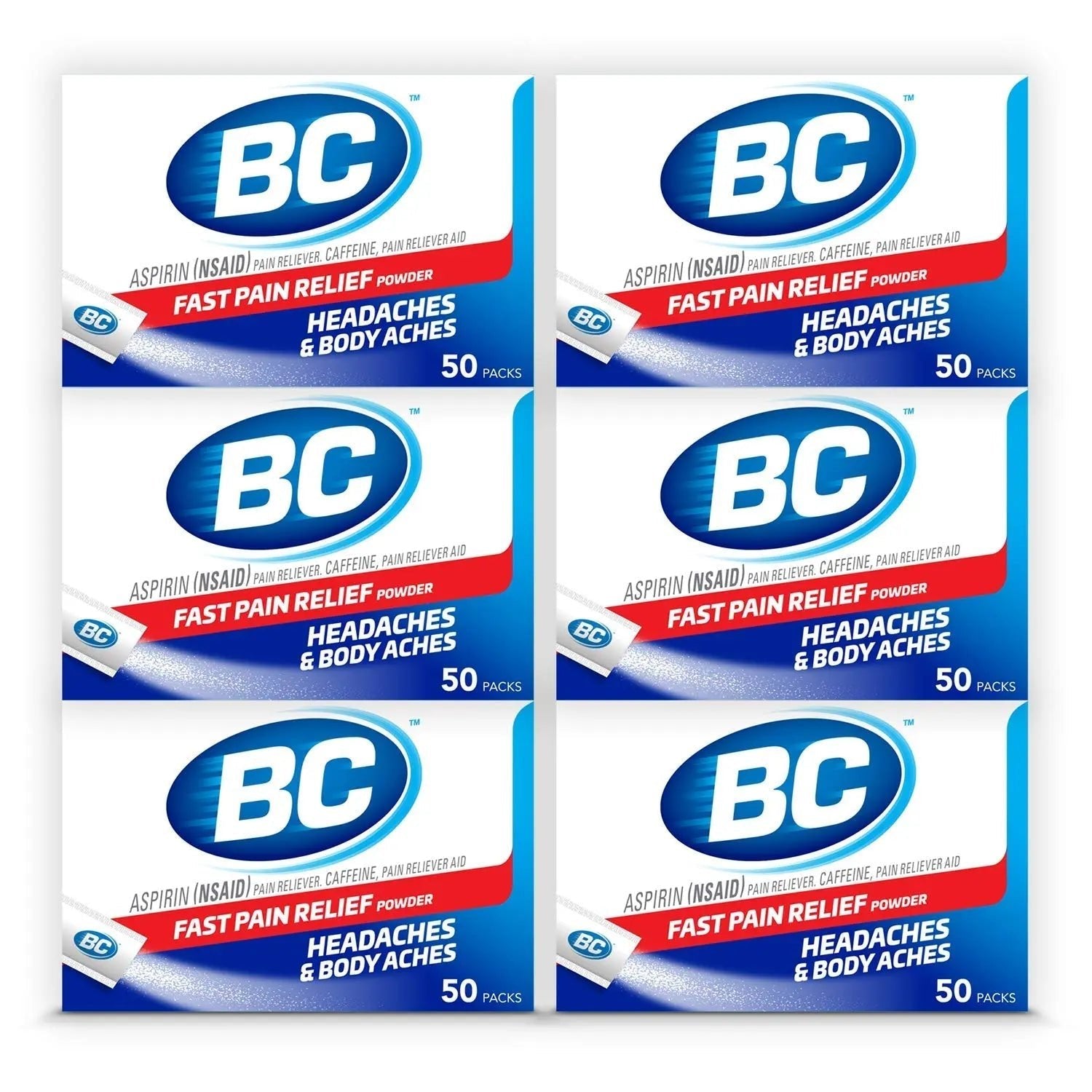 BC Powder Original Strength Pain Reliever, 50 Powder Sticks, 50 Count(Pack of 6) - Maple Wellness Supplements