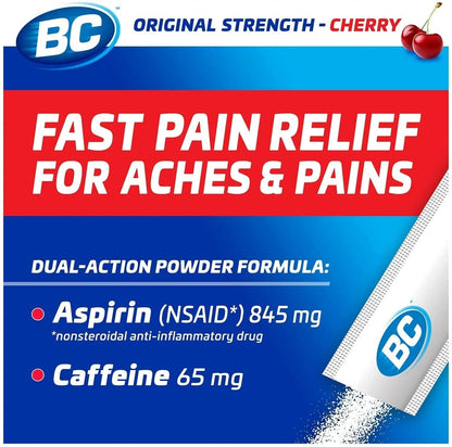 BC Powder Pain Reliever, Cherry Flavor Aspirin Dissolve Packs, 24 Count Powder Packets (6 Pack) - Maple Wellness Supplements