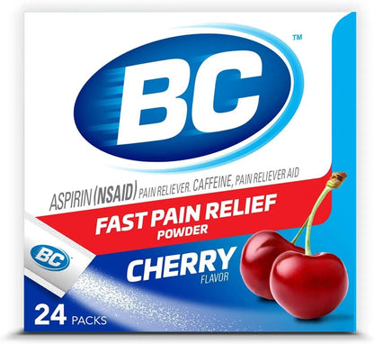BC Powder Pain Reliever, Cherry Flavor Aspirin Dissolve Packs, 24 Count Powder Packets (6 Pack) - Maple Wellness Supplements