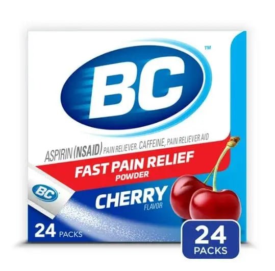 BC Powder Pain Reliever, Cherry Flavor Aspirin Dissolve Packs, 24 Count Powder Packets (6 Pack) - Maple Wellness Supplements