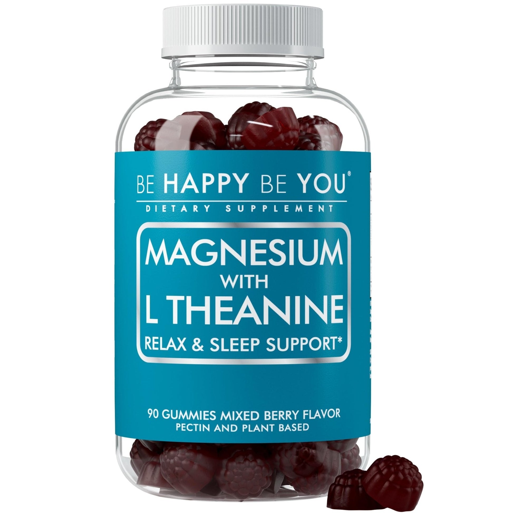 Be Happy Be You Magnesium Glycinate Gummies with L-Theanine – Relaxation & Sleep Support – Vegan, Gelatin-Free, Mixed Berry Flavor - Maple Wellness Supplements