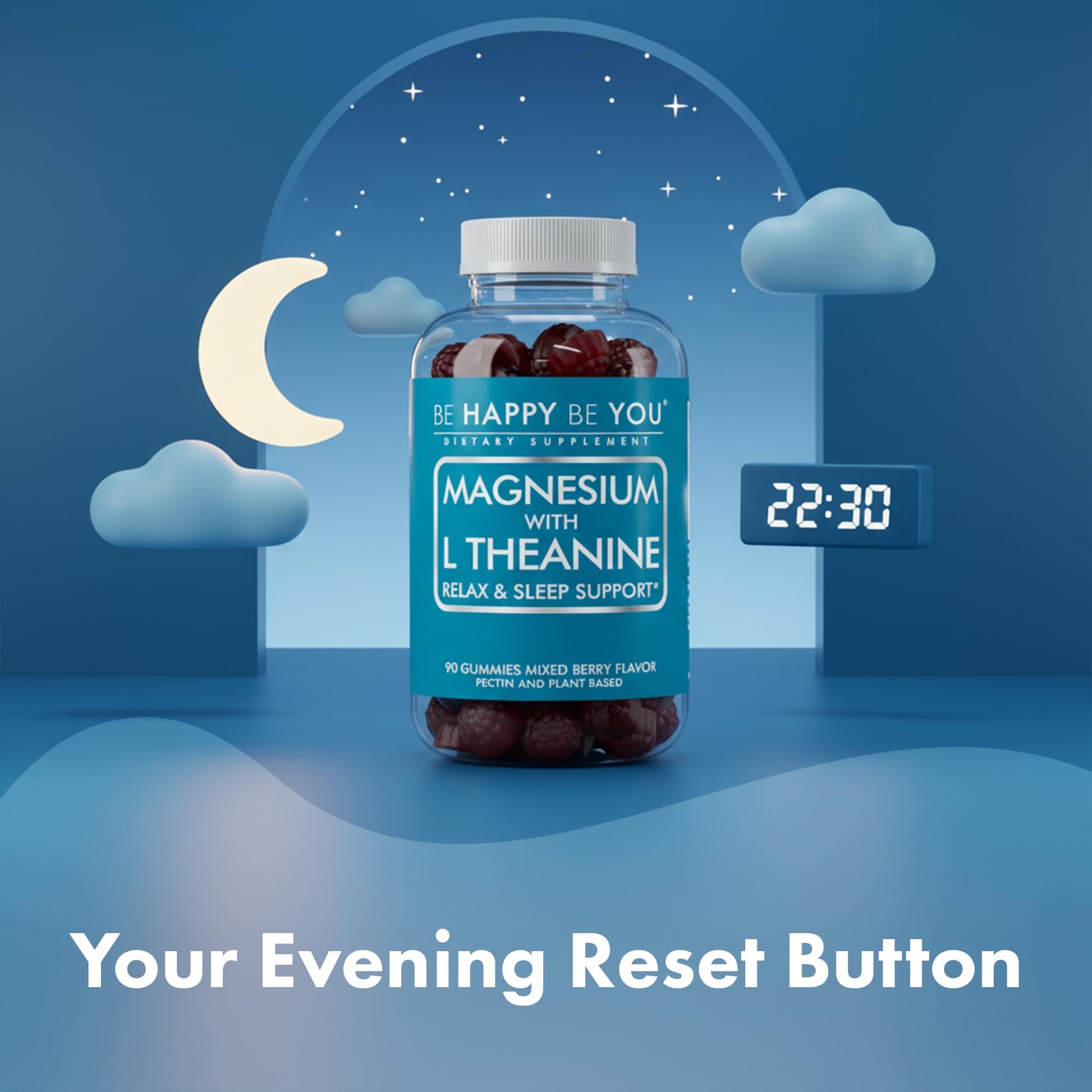 Be Happy Be You Magnesium Glycinate Gummies with L-Theanine – Relaxation & Sleep Support – Vegan, Gelatin-Free, Mixed Berry Flavor - Maple Wellness Supplements