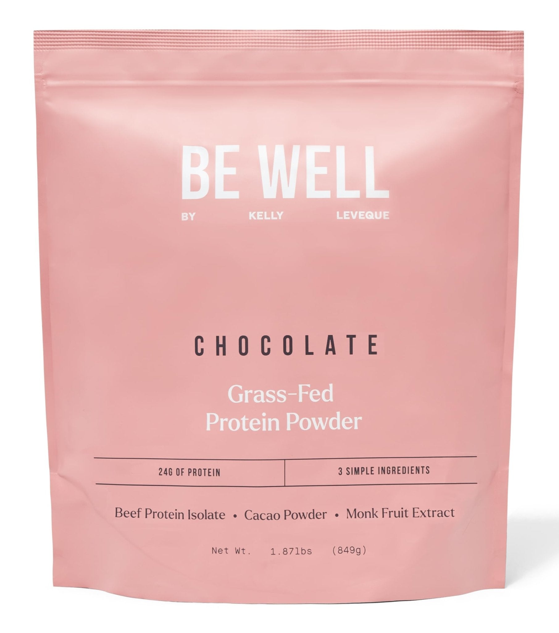 Be Well by Kelly Chocolate Grass-Fed Beef Protein Powder, 24G of Protein & 1G Net Carbs (3 Ingredients, 30 Servings) 9 Amino Acids + 3 BCAAs No Soy, No Dairy, Stevia-Free, No Sugar Added 1.87lb 849g - Maple Wellness Supplements