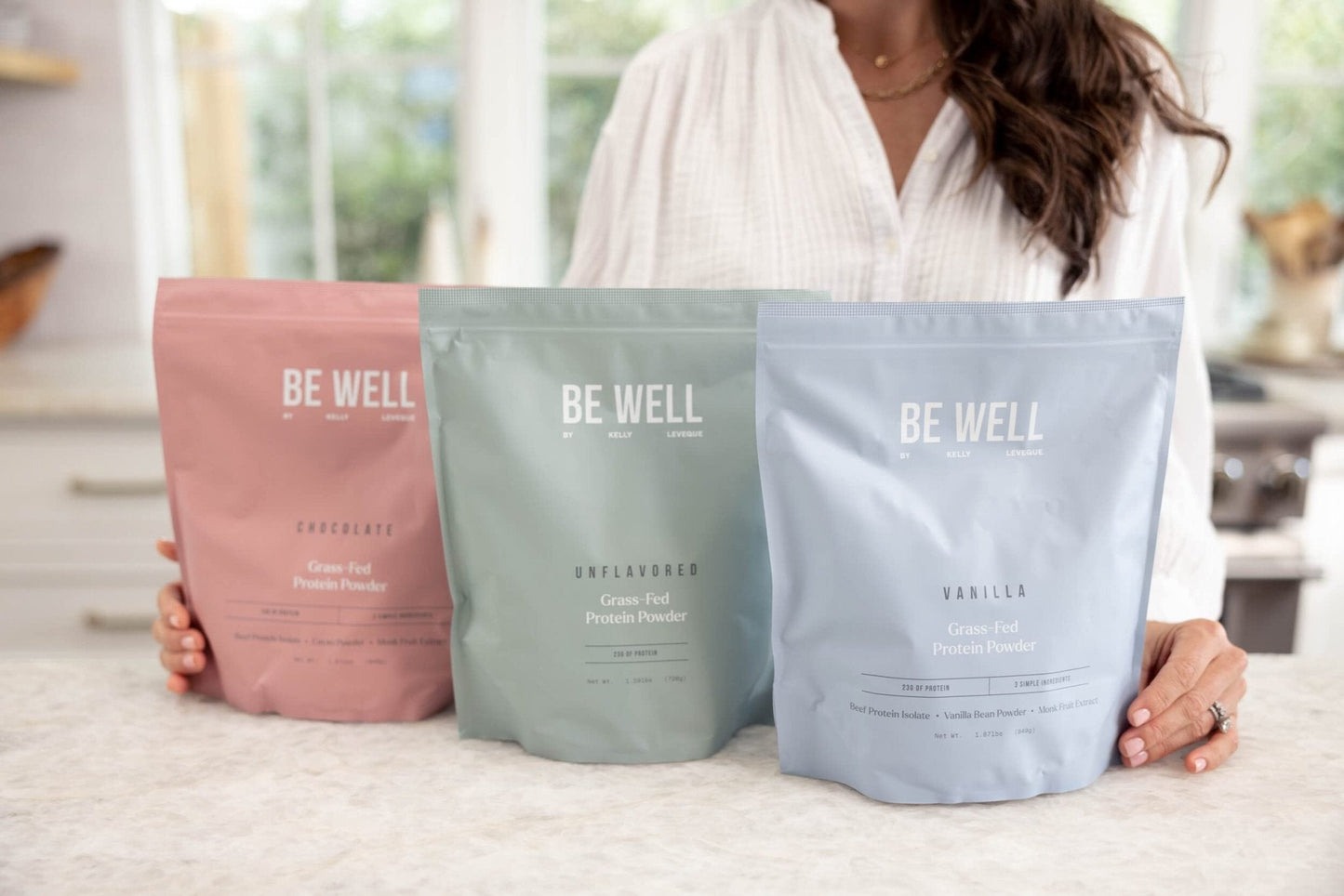 Be Well by Kelly Chocolate Grass-Fed Beef Protein Powder, 24G of Protein & 1G Net Carbs (3 Ingredients, 30 Servings) 9 Amino Acids + 3 BCAAs No Soy, No Dairy, Stevia-Free, No Sugar Added 1.87lb 849g - Maple Wellness Supplements