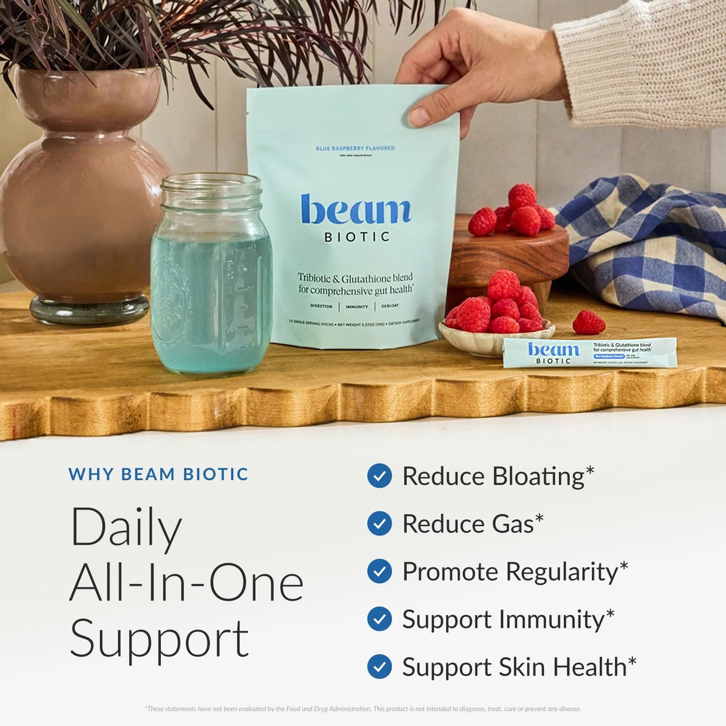 Beam Biotic Probiotics for Women – Gut Health & Digestive Health Powder with Pre, Pro & Postbiotics + Glutathione, Daily Probiotic Drink for Bloating Relief & Gut Balance - Maple Wellness Supplements