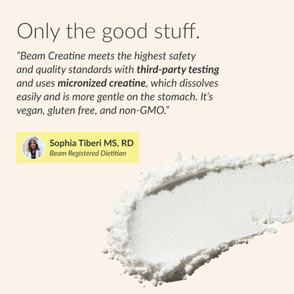 Beam Creatine Monohydrate Powder – 5g Micronized Creatine Monohydrate, Third Party Tested Creatine for Women & Men, Muscle Strength, Growth, Recovery & Cognitive Support, Unflavored, 60 Servings - Maple Wellness Supplements