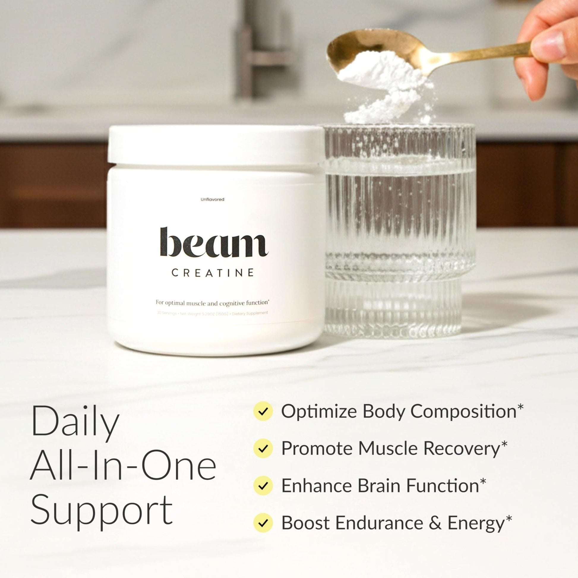 Beam Creatine Monohydrate Powder – 5g Micronized Creatine Monohydrate, Third Party Tested Creatine for Women & Men, Muscle Strength, Growth, Recovery & Cognitive Support, Unflavored, 30 Servings - Maple Wellness Supplements