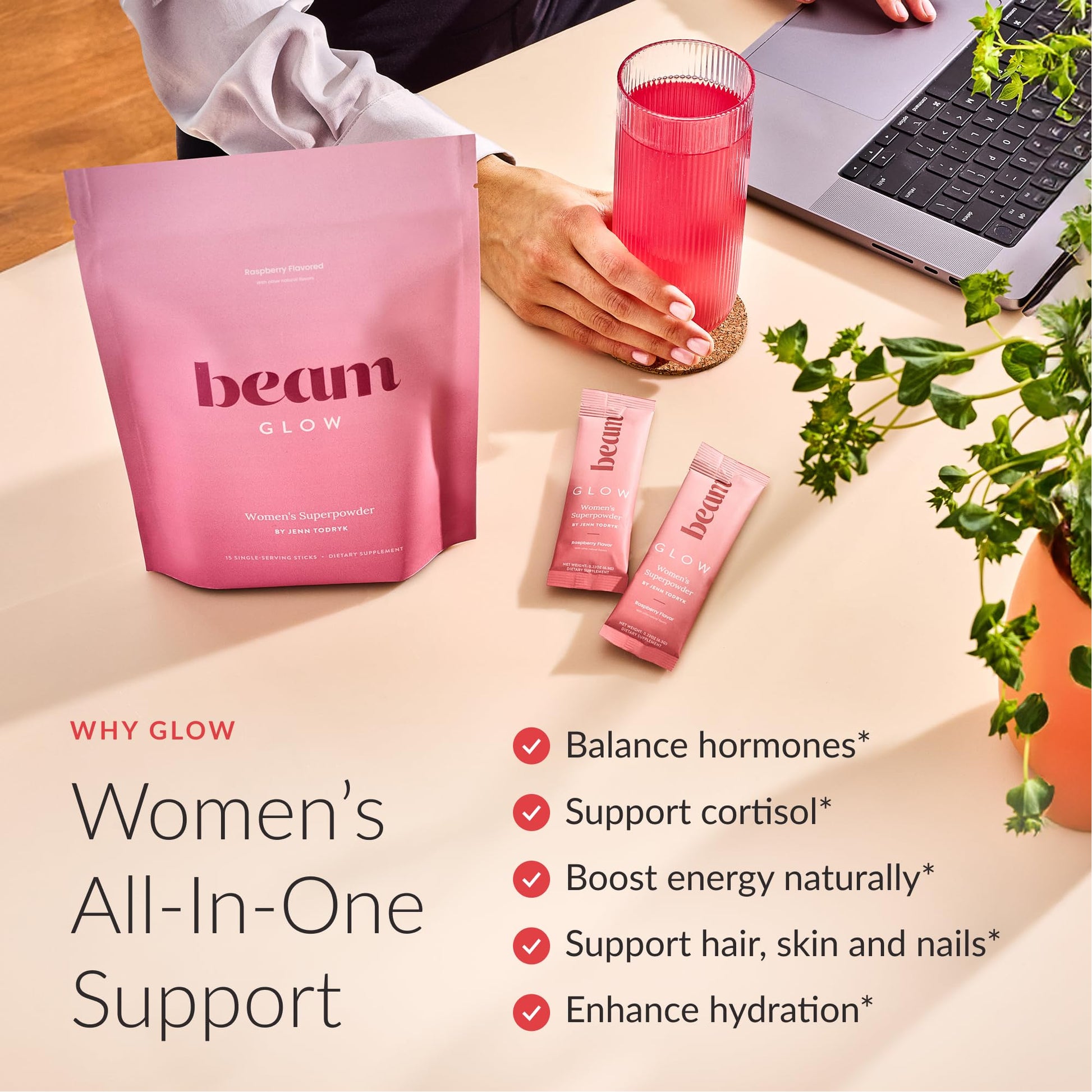 Beam Glow Hormone Balance Supplement for Women – Cortisol Supplement for Women, PMS Relief Supplement, Perimenopause & PCOS Support, Womens Vitamins, Thyroid Support with Ashwagandha & Selenium - Maple Wellness Supplements
