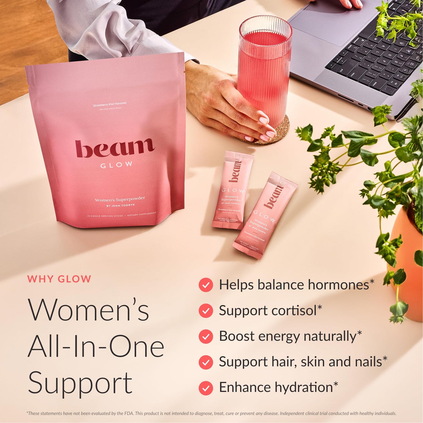 Beam Glow Hormone Balance Supplement for Women – Cortisol Supplement for Women, PMS Relief Supplement, Perimenopause & PCOS Support, Womens Vitamins, Thyroid Support with Ashwagandha & Selenium - Maple Wellness Supplements
