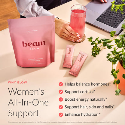 Beam Glow Hormone Balance Supplement for Women – Cortisol Supplement for Women, PMS Relief Supplement, Perimenopause & PCOS Support, Womens Vitamins, Thyroid Support with Ashwagandha & Selenium - Maple Wellness Supplements