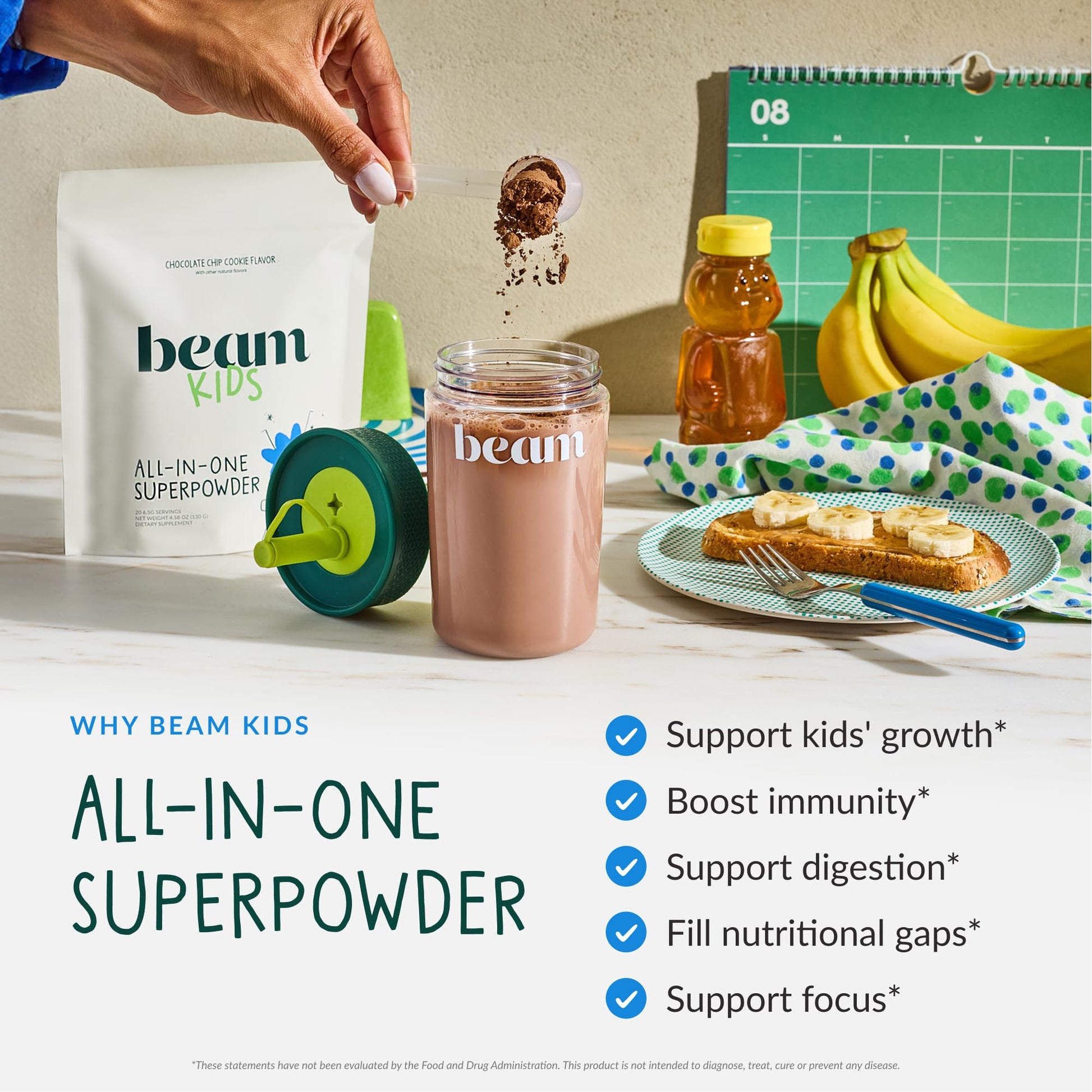 Beam Kids Multivitamin Powder – Kids Vitamins with Greens, Probiotic & Prebiotic, Immune Support for Children & Toddlers, No Artificial Sweeteners, For Picky Eaters, - Maple Wellness Supplements
