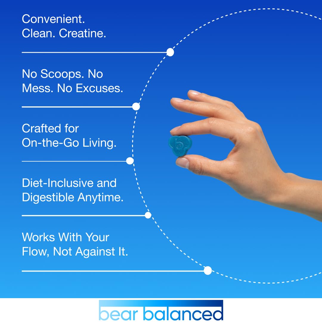 Bear Balanced Creatine Gummies for Men & Women - Creapure® Creatine Monohydrate, L-Theanine, L-Tyrosine & B12 for Muscle Growth, Strength, Focus, Energy & Health - Maple Wellness Supplements