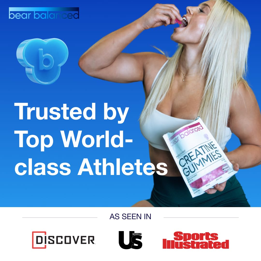 Bear Balanced Creatine Gummies for Men & Women - Creapure® Creatine Monohydrate, L-Theanine, L-Tyrosine & B12 for Muscle Growth, Strength, Focus, Energy & Health - Maple Wellness Supplements