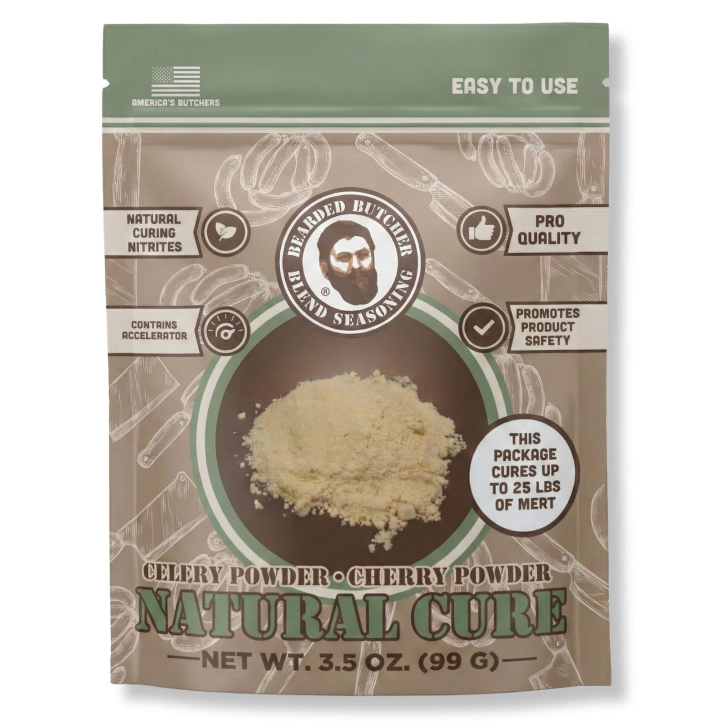 Bearded Butchers Natural Cure, 3.5 oz – Celery Juice Powder & Cherry Powder for 25 lbs Meat - Natural Curing Alternative to Sodium Nitrite & Pink Curing Salt - Clean Label Meat Cure for Making Snack Sticks, Jerky, Sausage, Bacon & More - Maple Wellness Supplements
