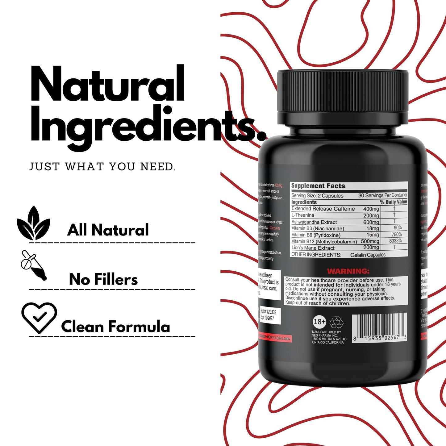 Beast Mind Extended Release Extreme Energy Pills | 400mg XR Caffeine | 600mg Ashwagandha | 200mg Lion's Mane, Increased Energy & Focus, Natural Nootropic Labs - Maple Wellness Supplements