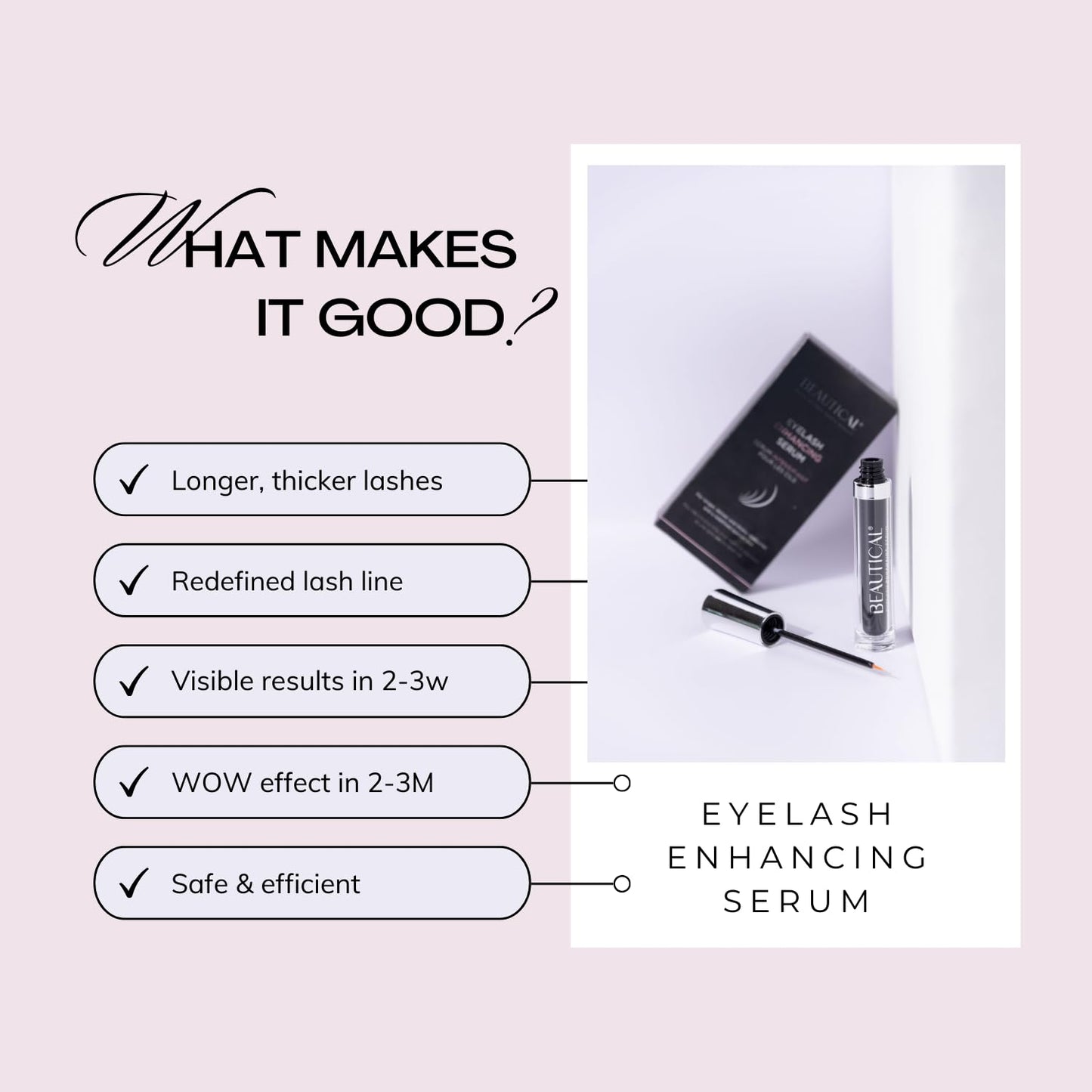 BEAUTICAL Eyelash Serum – Lash Enhancing & Conditioning Formula with Botanical Ingredients for the Appearance of Fuller, Shinier & Healthier-Looking Lashes – Nourishing Lash Care, 3ml - Maple Wellness Supplements