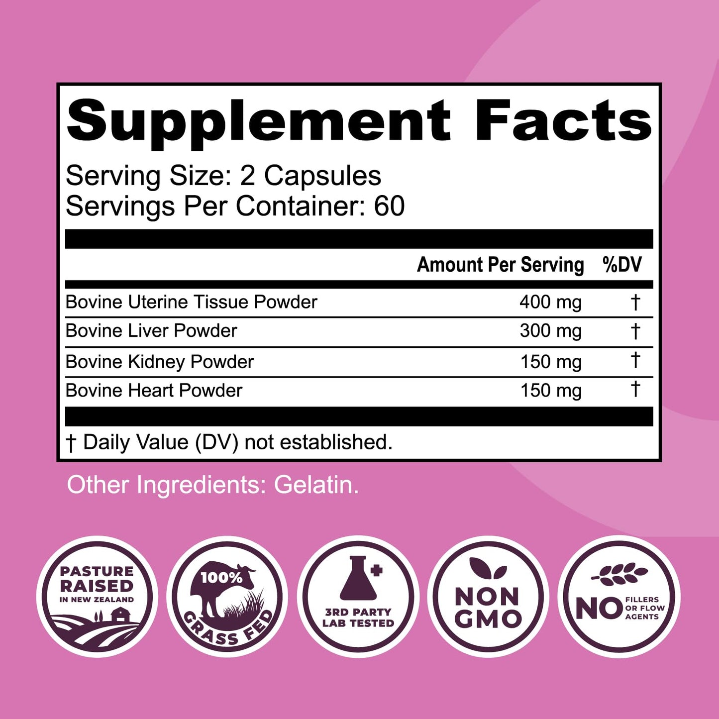 Beef Organ Supplement for Women - Beef Liver, Kidney, Heart and Uterus Tissue, Supports Women's Overall Energy and Health - Pasture Raised in New Zealand - Maple Wellness Supplements