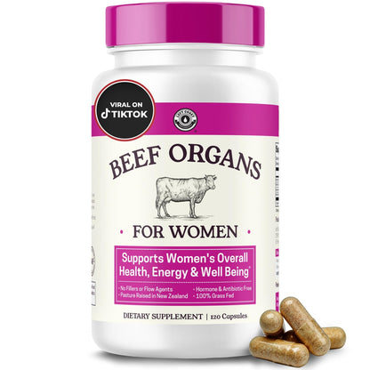 Beef Organ Supplement for Women - Beef Liver, Kidney, Heart and Uterus Tissue, Supports Women's Overall Energy and Health - Pasture Raised in New Zealand - Maple Wellness Supplements