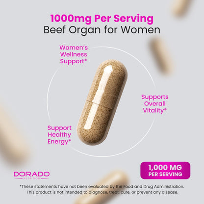 Beef Organ Supplement for Women - Grass Fed Beef Liver, Heart, Kidney & Uterus 1000mg - Maple Wellness Supplements