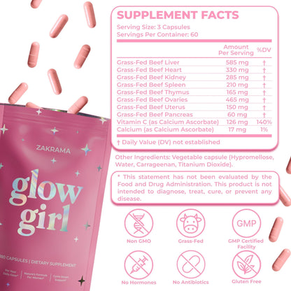 Beef Organ Supplement for Women – Grass-Fed Beef Liver, Ovary, Uterus & Organ Complex for Hormone Balance, Energy & PMS Support – Pasture-Raised + Vitamin C – 180 Capsules | Glow Girl | Zakrama - Maple Wellness Supplements