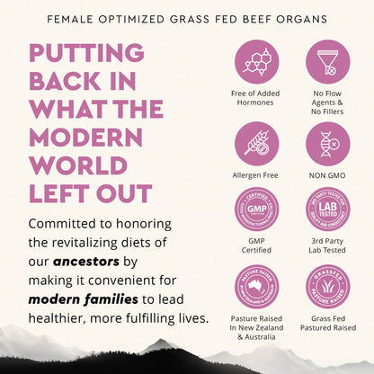 Beef Organ Supplement for Women – Supports Hormone Balance, Energy & Wellness – Grass Fed, Pasture Raised Superfood – Liver, Heart, Kidney, Bone Marrow – Collagen, CoQ10, B12 – Female Support Blend - Maple Wellness Supplements