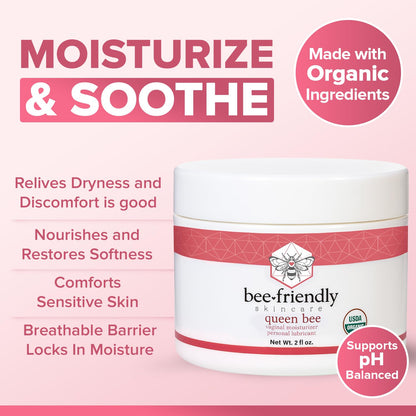 BeeFriendly Organic Vaginal Moisturizer, USDA Certified, Natural Vulva Cream For Dryness, Itching, Irritation, Redness, Chafing Of Vagina Due To Menopause & Thinning 2 oz - Maple Wellness Supplements
