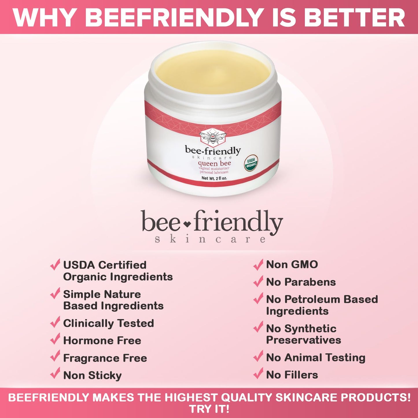 BeeFriendly Organic Vaginal Moisturizer, USDA Certified, Natural Vulva Cream For Dryness, Itching, Irritation, Redness, Chafing Of Vagina Due To Menopause & Thinning 2 oz - Maple Wellness Supplements