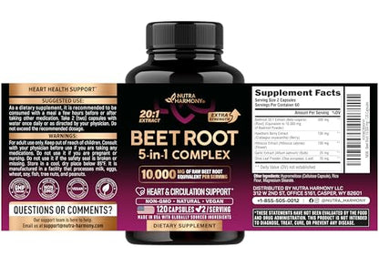 Beet Root 5-in-1 Complex Capsules - Healthy Blood Pressure Support Supplement for Heart & Circulation Support - Olive Leaf, Hawthorn Berry & Hibiscus - Maple Wellness Supplements
