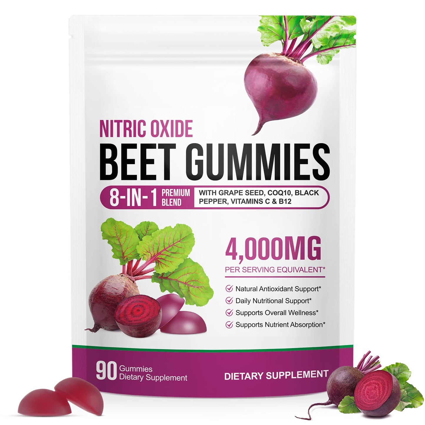 Beet Root Gummies Enriched with 200mg CoQ10 & Beet Root Extract for Blood Pressure, Heart Health Support, Energy Level Suport, Promoting Nitric Oxide - Maple Wellness Supplements