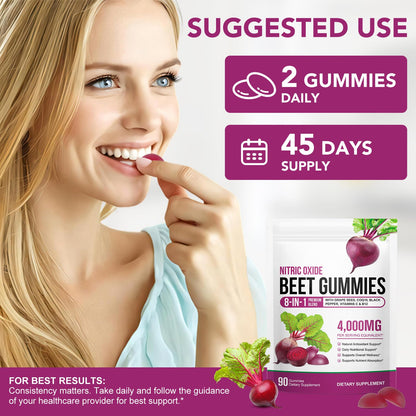 Beet Root Gummies Enriched with 200mg CoQ10 & Beet Root Extract for Blood Pressure, Heart Health Support, Energy Level Suport, Promoting Nitric Oxide - Maple Wellness Supplements