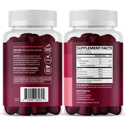 Beet Root Gummies with COQ10 & Pomegranate - Nitric Oxide Supplement for Men and Women - Beetroot for Endurance, Performance, Recovery - Vegan, Non-GMO, Gluten Free - Maple Wellness Supplements