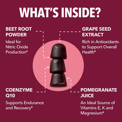 Beet Root Gummies with COQ10 & Pomegranate - Nitric Oxide Supplement for Men and Women - Beetroot for Endurance, Performance, Recovery - Vegan, Non-GMO, Gluten Free - Maple Wellness Supplements