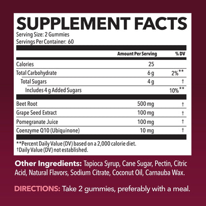 Beet Root Gummies with COQ10 & Pomegranate - Nitric Oxide Supplement for Men and Women - Beetroot for Endurance, Performance, Recovery - Vegan, Non-GMO, Gluten Free - Maple Wellness Supplements