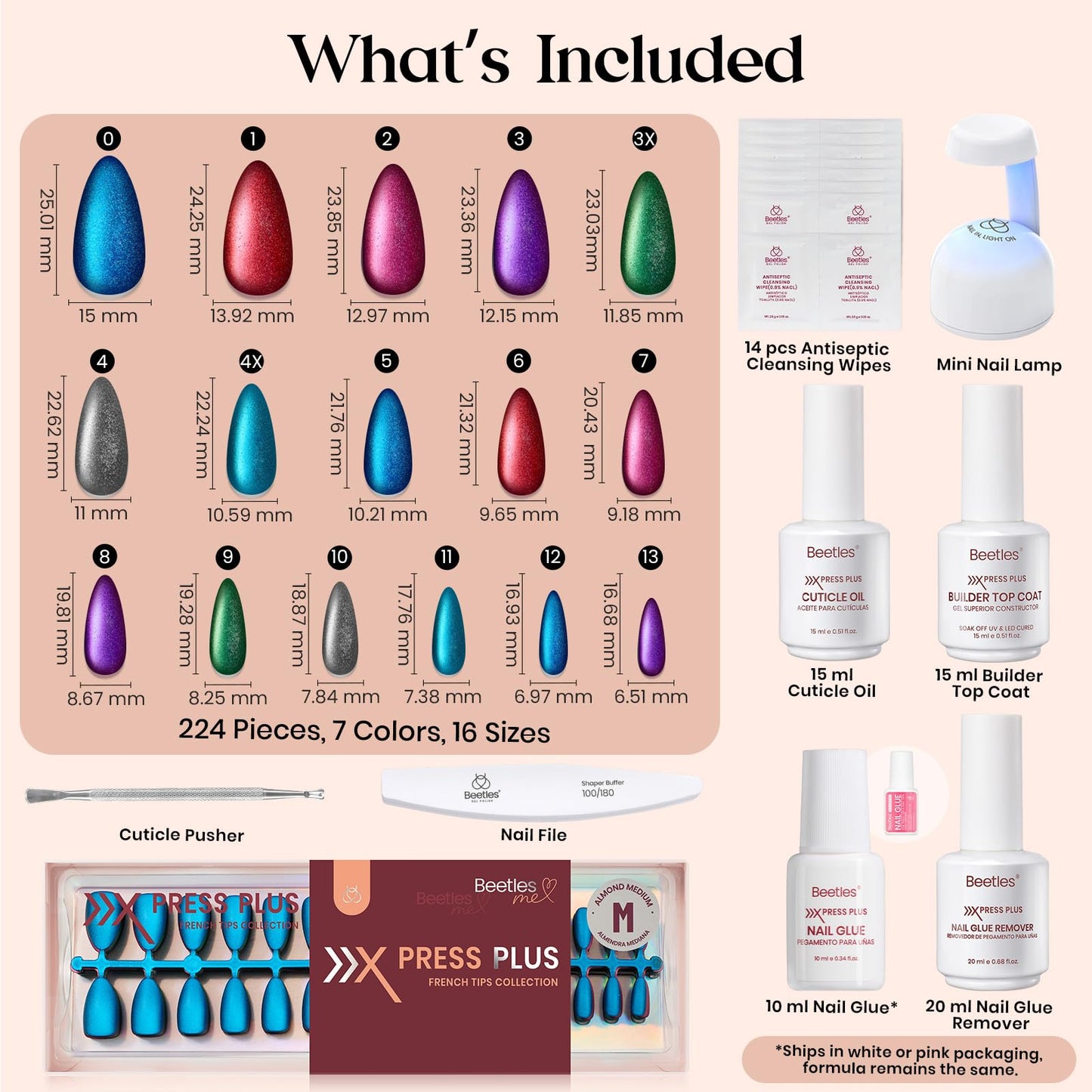 Beetles Cat Eye Nails Kit - Enchanted Aurora | 7 Colors Cat Eye Press On Nails Medium Almond | 224Pcs 16 Sizes All-in-One Kit With Nail Glue,Remover,Builder Top Coat,Nail Lamp Gift - Maple Wellness Supplements