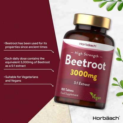 Beetroot Tablets 3000mg | 180 Count | High Strength 5:1 Extract Supplement | Nitric Oxide - Maple Wellness Supplements