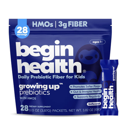 Begin Health Growing Up Prebiotics for Kids 28-Packs | Prebiotic Soluble Powder Stool Softeners and Digestive Gut Health Supplement | Ideal to Mix with Kids Daily - Maple Wellness Supplements