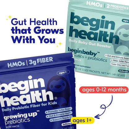 Begin Health Growing Up Prebiotics for Kids 28-Packs | Prebiotic Soluble Powder Stool Softeners and Digestive Gut Health Supplement | Ideal to Mix with Kids Daily - Maple Wellness Supplements