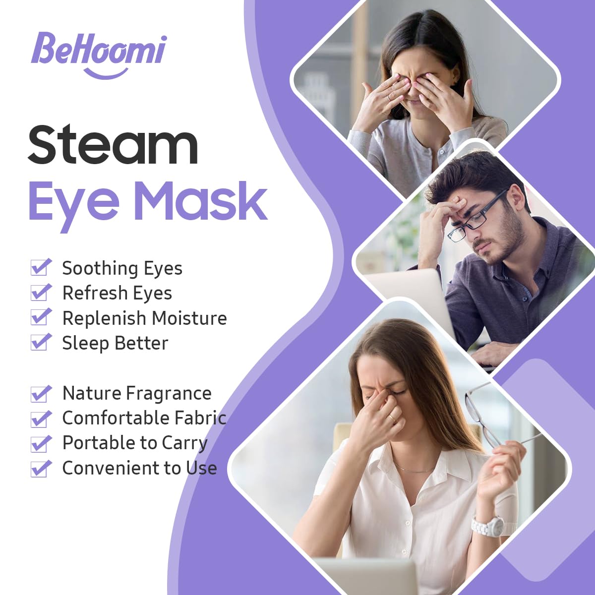 BeHoomi Steam Eye Mask, 10 Packs Heated Eye Mask, Self Heating Disposable SPA Warm Compress for Eyes Sleep Mask, Travel Essentials - Maple Wellness Supplements