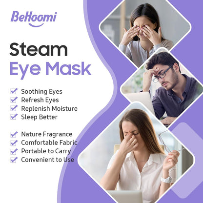 BeHoomi Steam Eye Mask, 10 Packs Heated Eye Mask, Self Heating Disposable SPA Warm Compress for Eyes Sleep Mask, Travel Essentials - Maple Wellness Supplements