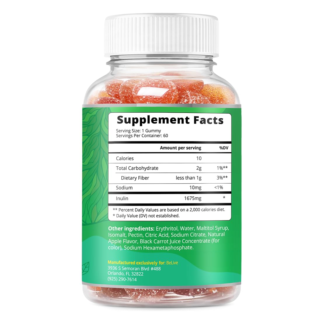 BeLive Fiber Gummies - Sugar Free Prebiotic Digestive Health and Regularity Supplement - Chicory Root & Inulin - Maple Wellness Supplements